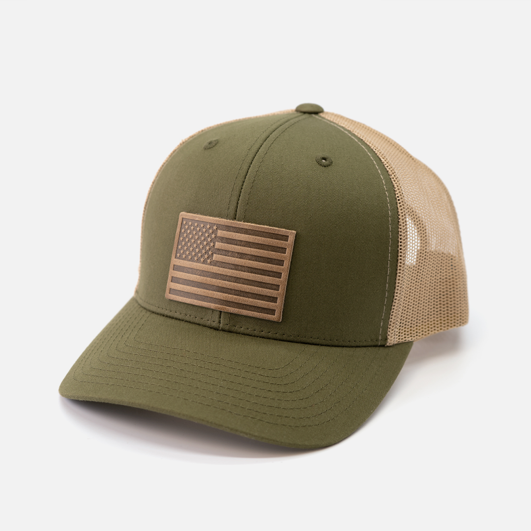 American Flag Hat - Range Leather Co.-Hats-Moss/Khaki-Ardent Patriot Apparel Co.