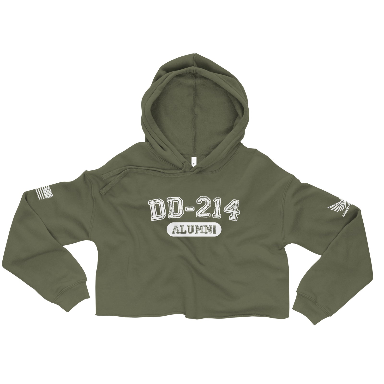 DD-214 Alumni Crop Hoodie-Crop Hoodie-Military Green-S-Ardent Patriot Apparel Co.