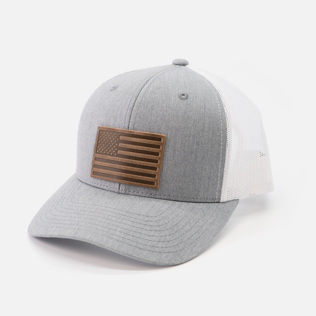 American Flag Hat - Range Leather Co.-Hats-Heather Gray/White-Ardent Patriot Apparel Co.