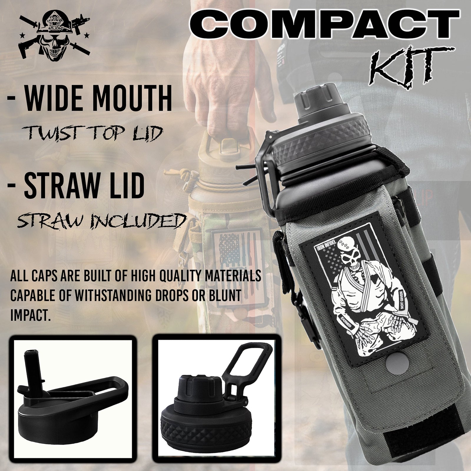 32oz Compact Battle Bottles - Iron Infidel-Water Bottles-Ardent Patriot Apparel Co.