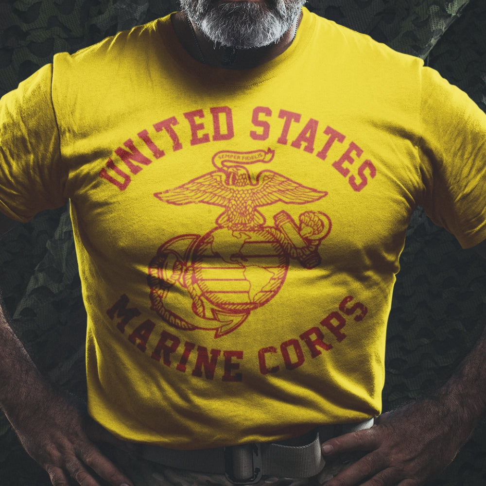Old School '80s Gunny Highway - Leatherneck For Life-Men's Shirt-SMALL-Gold-Ardent Patriot Apparel Co.