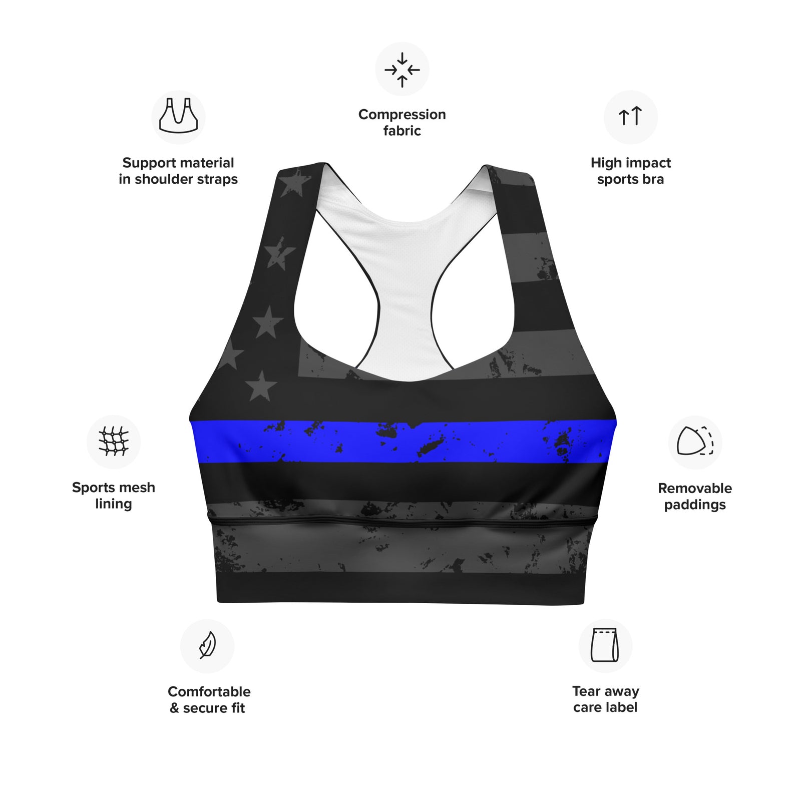 Thin Blue Line Sports Bra-Sports Bra-Ardent Patriot Apparel Co.