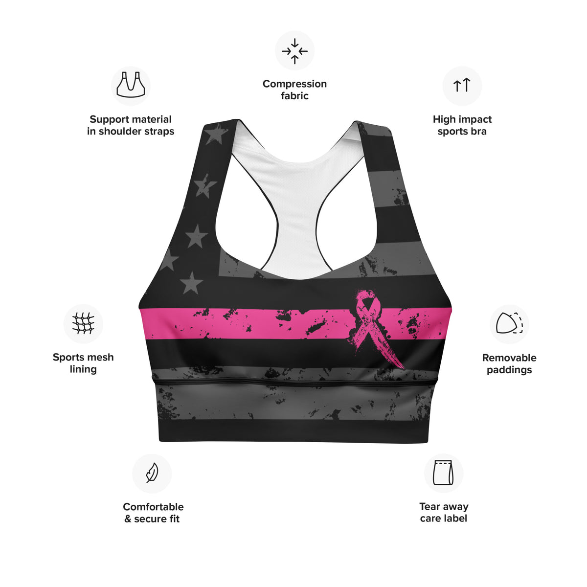 Thin Pink Line Sports Bra-Sports Bra-Ardent Patriot Apparel Co.