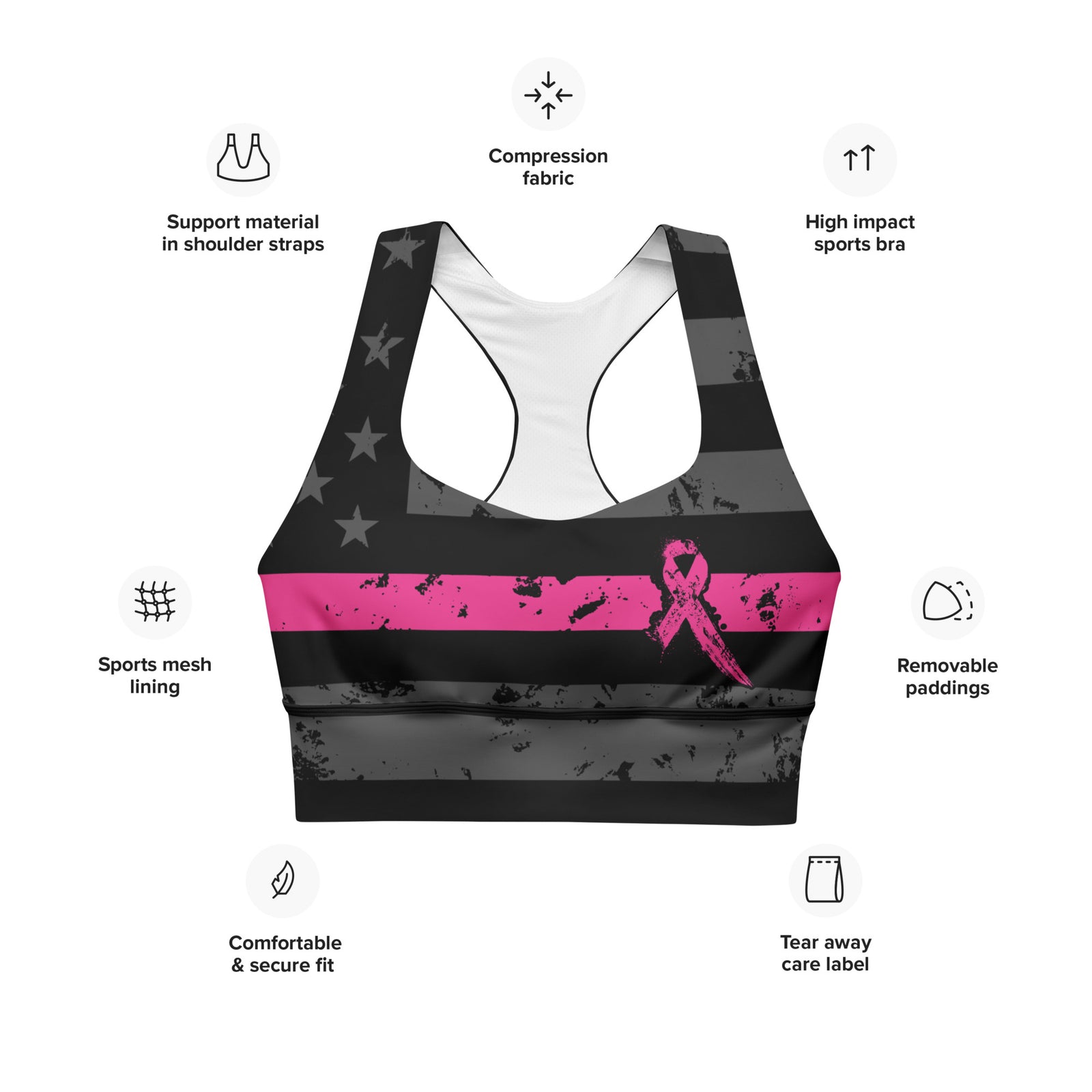 Thin Pink Line Sports Bra-Sports Bra-XS-Ardent Patriot Apparel Co.