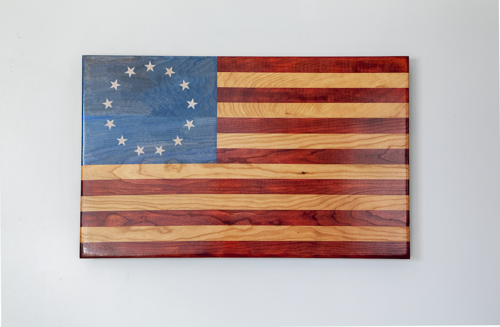 Betsy Ross Engraved Handcrafted Patriotic Wall Flag – Made by U.S. Veterans - American Grains LLC