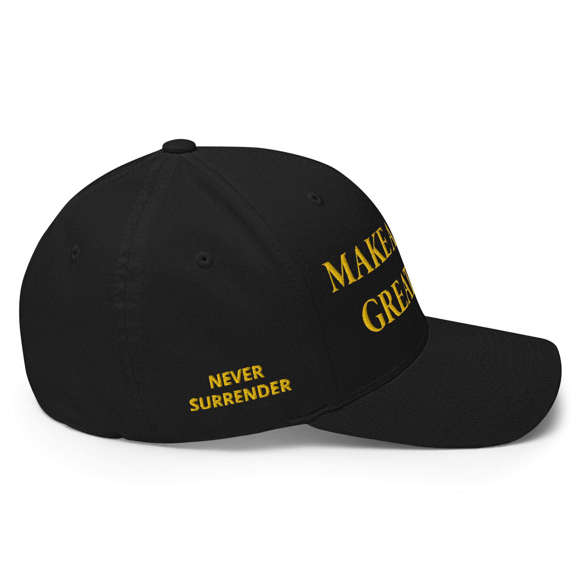 Gold Dark Maga Never Surrender Flexfit Hat-Hats-Ardent Patriot Apparel Co.