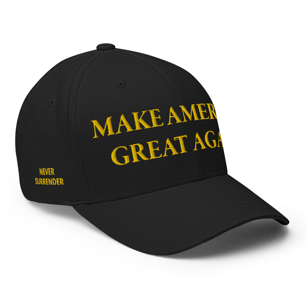 Gold Dark Maga Never Surrender Flexfit Hat-Hats-Ardent Patriot Apparel Co.