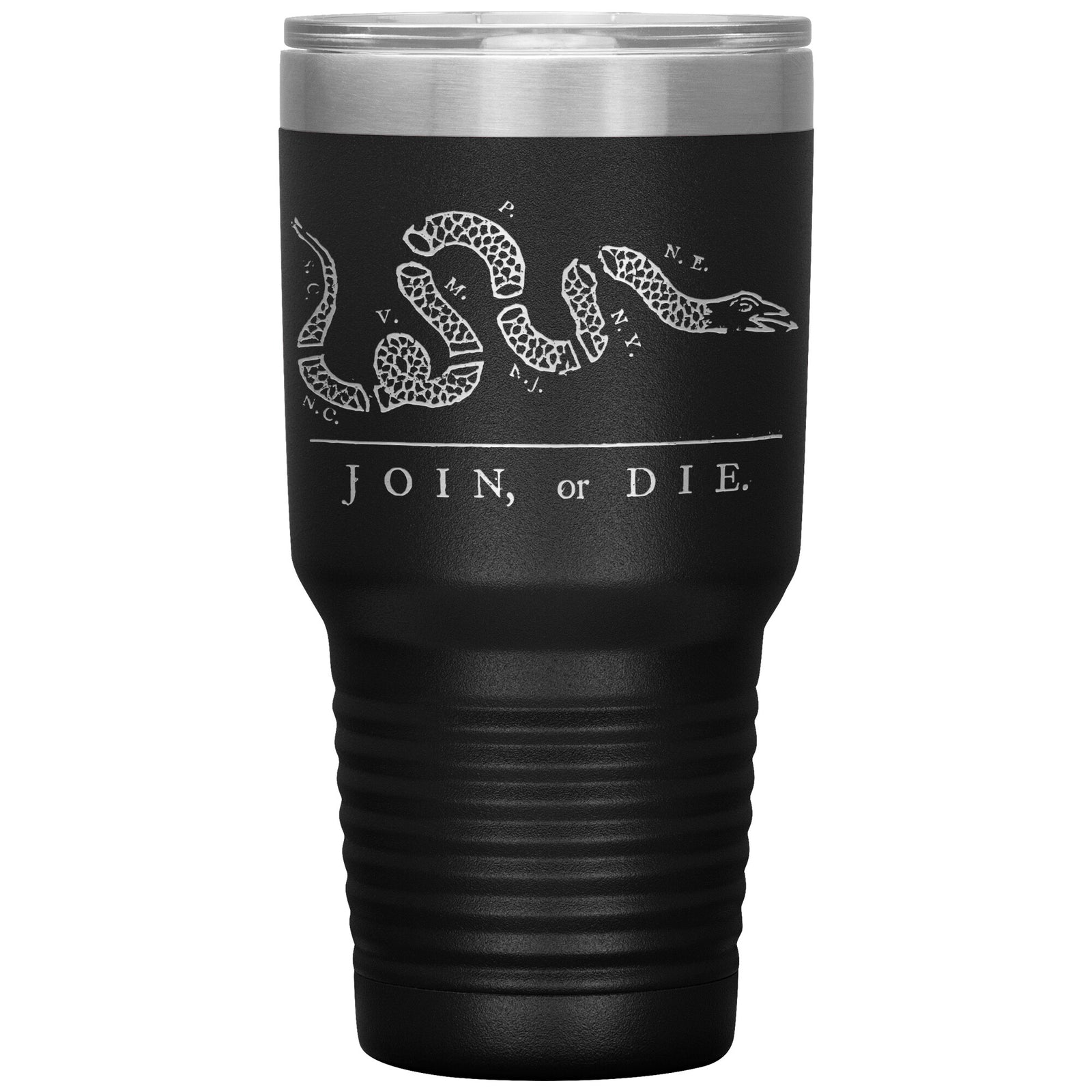 Join Or Die Tumbler 30oz-Tumblers-Black Tumbler-Ardent Patriot Apparel Co.