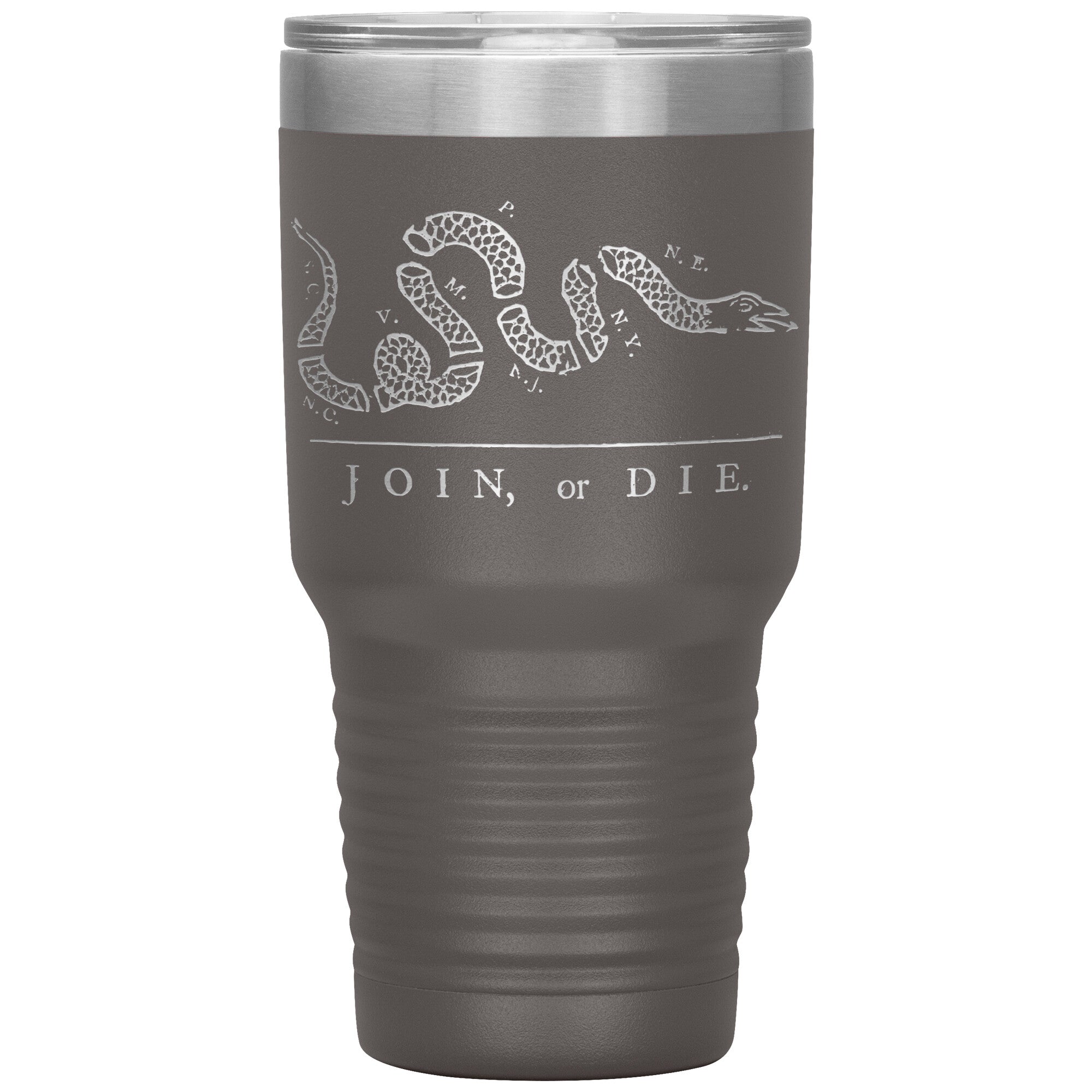 Join Or Die Tumbler 30oz-Tumblers-Pewter Tumbler-Ardent Patriot Apparel Co.