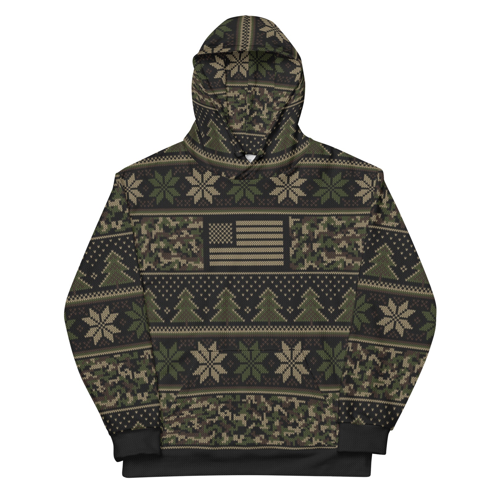 Camo Flag Ugly Christmas Hoodie-Premium Hoodie-XS-Ardent Patriot Apparel Co.